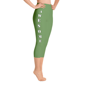 Our best viral leggings moss green awesome goddess white letters