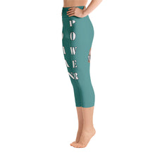 Our best viral yoga capri leggings with woman power - Teal Color with White Letters