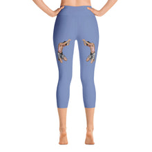 awesome goddess yoga capris leggings blue gray color with black lettering back view booty boosting best popular leggings for girls women womens heroicu littleruntman