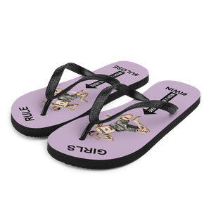 GIRLS RULE flip flops with CRUSHED TINY MAN underfoot pale purple fabric NEW (2020-05-10)