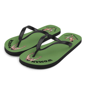 oblique-left-best-woman-power-flip-flops-tiny-man-bows-down-moss-green-black-letters