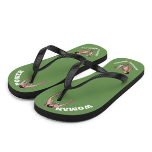 oblique-left-best-woman-power-flip-flops-tiny-man-bows-down-moss-green-white-letters