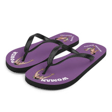 oblique-left-best-woman-power-flip-flops-tiny-man-bows-down-purple-white-letters