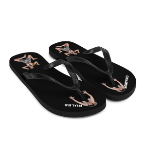 Flip flop sandals with men bowing down or flat under your heel for Cinnamon.Feet2