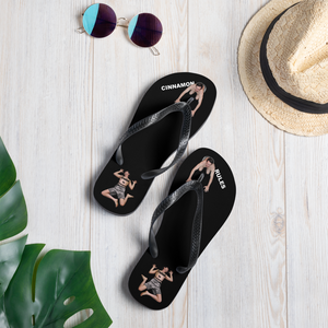 Flip flop sandals with men bowing down or flat under your heel for Cinnamon.Feet2