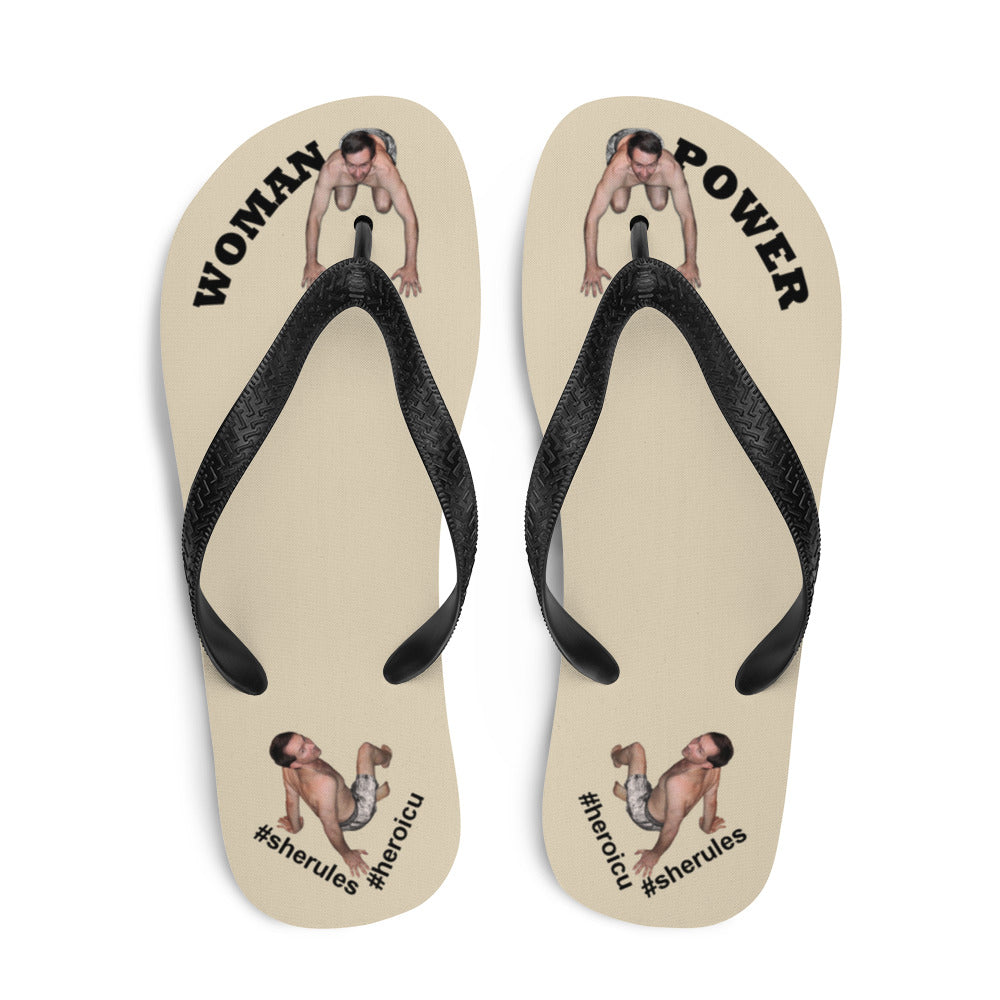 top-best-woman-power-flip-flops-tiny-man-bows-down-beige-black-letters