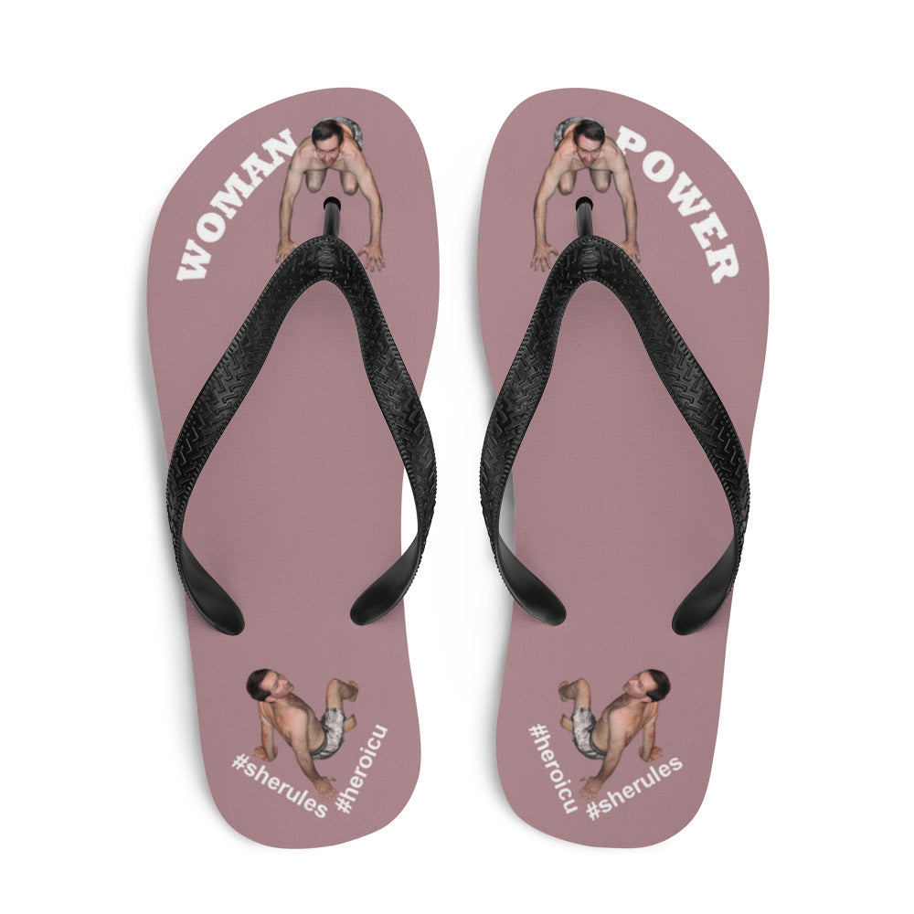 top-best-woman-power-flip-flops-tiny-man-bows-down-dusty-rose-white-letters