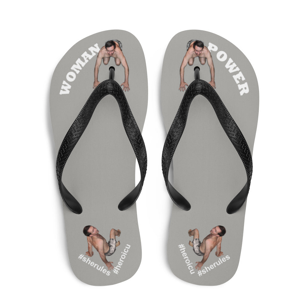top-best-woman-power-flip-flops-tiny-man-bows-down-gray-white-letters