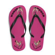 top-best-woman-power-flip-flops-tiny-man-bows-down-magenta-pink-black-letters
