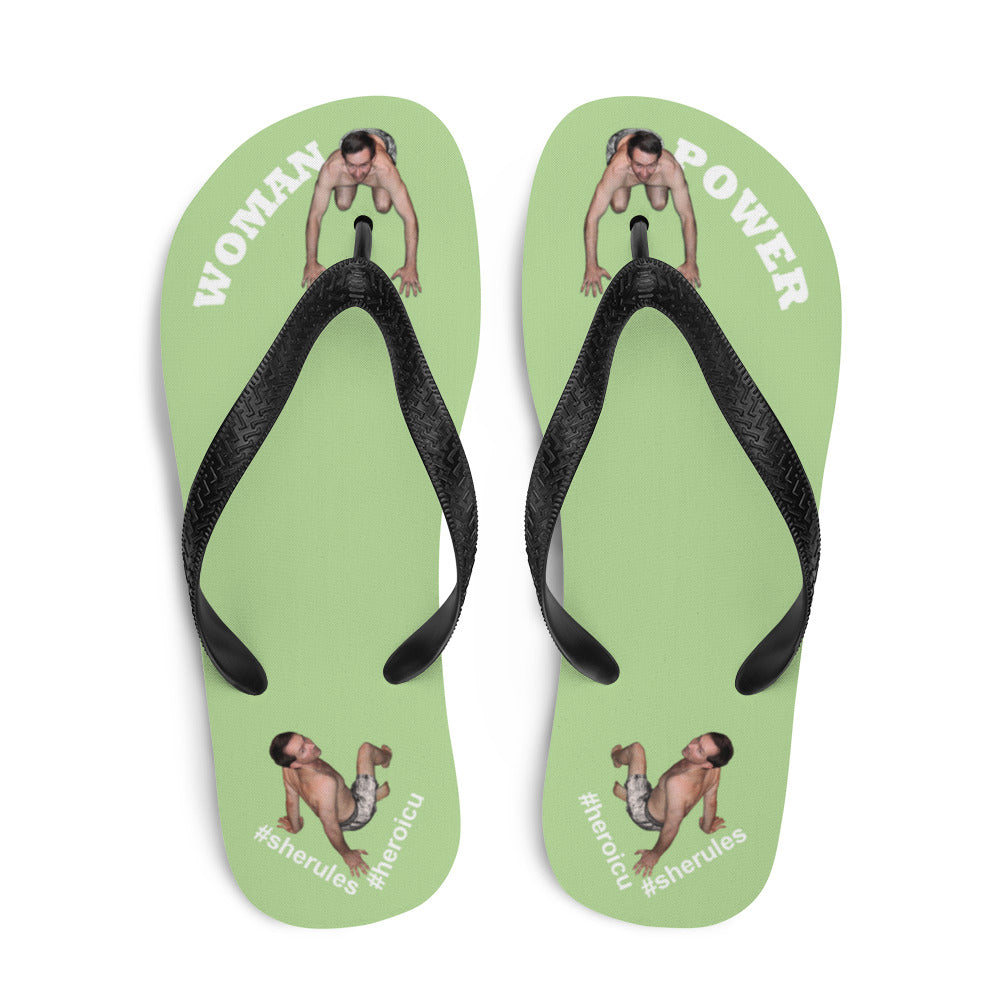 top-best-woman-power-flip-flops-tiny-man-bows-down-pale-green-white-letters