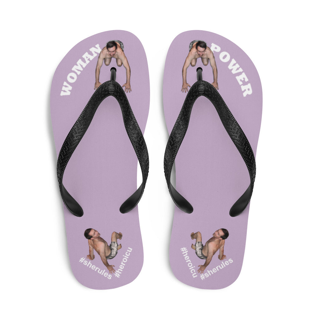 top-best-woman-power-flip-flops-tiny-man-bows-down-pale-purple-white-letters