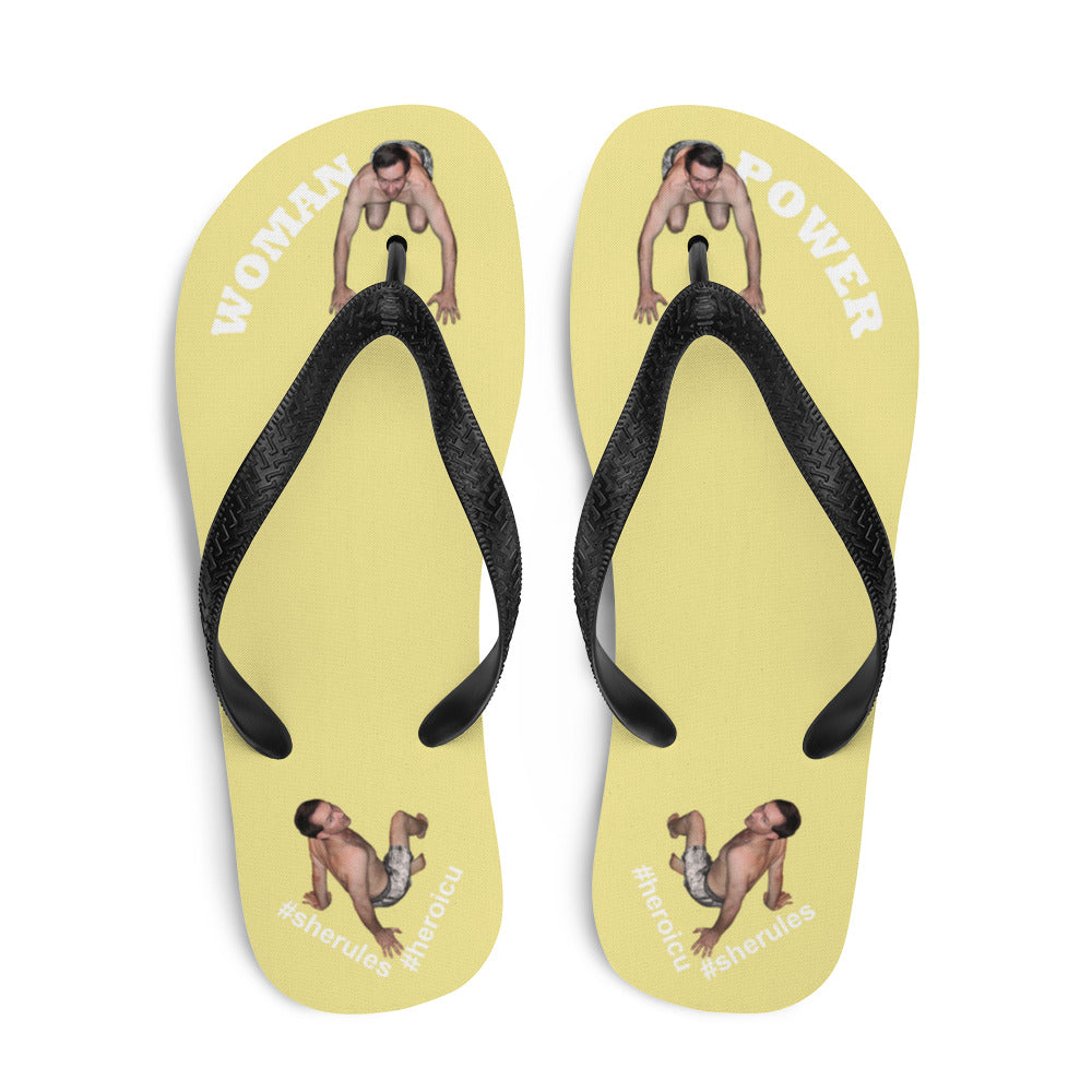 top-best-woman-power-flip-flops-tiny-man-bows-down-pale-yellow-white-letters
