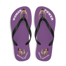 top-best-woman-power-flip-flops-tiny-man-bows-down-purple-white-letters