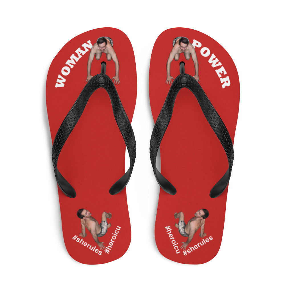 top-best-woman-power-flip-flops-tiny-man-bows-down-red-white-letters