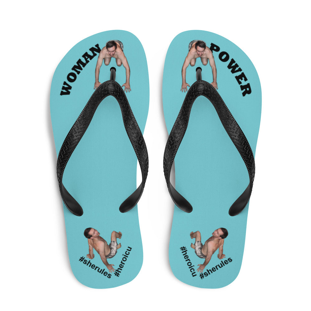 top-best-woman-power-flip-flops-tiny-man-bows-down-robin-egg-blue-black-letters