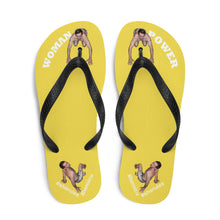 top-best-woman-power-flip-flops-tiny-man-bows-down-yellow-white-letters